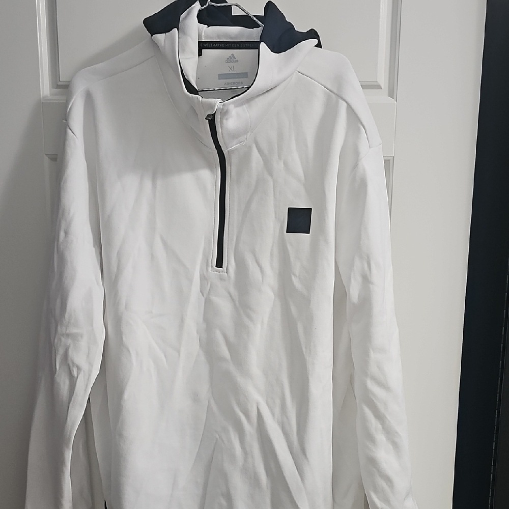 Adidas White and Black Half-Zip Hoodie